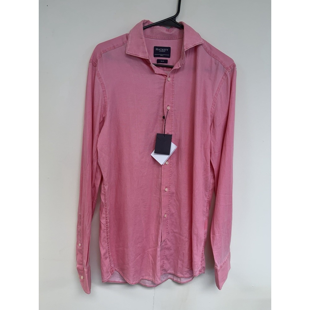 Hackett London Shirt Mens Small Slim Coral Garment Dyed  Button Up Long Sleeve